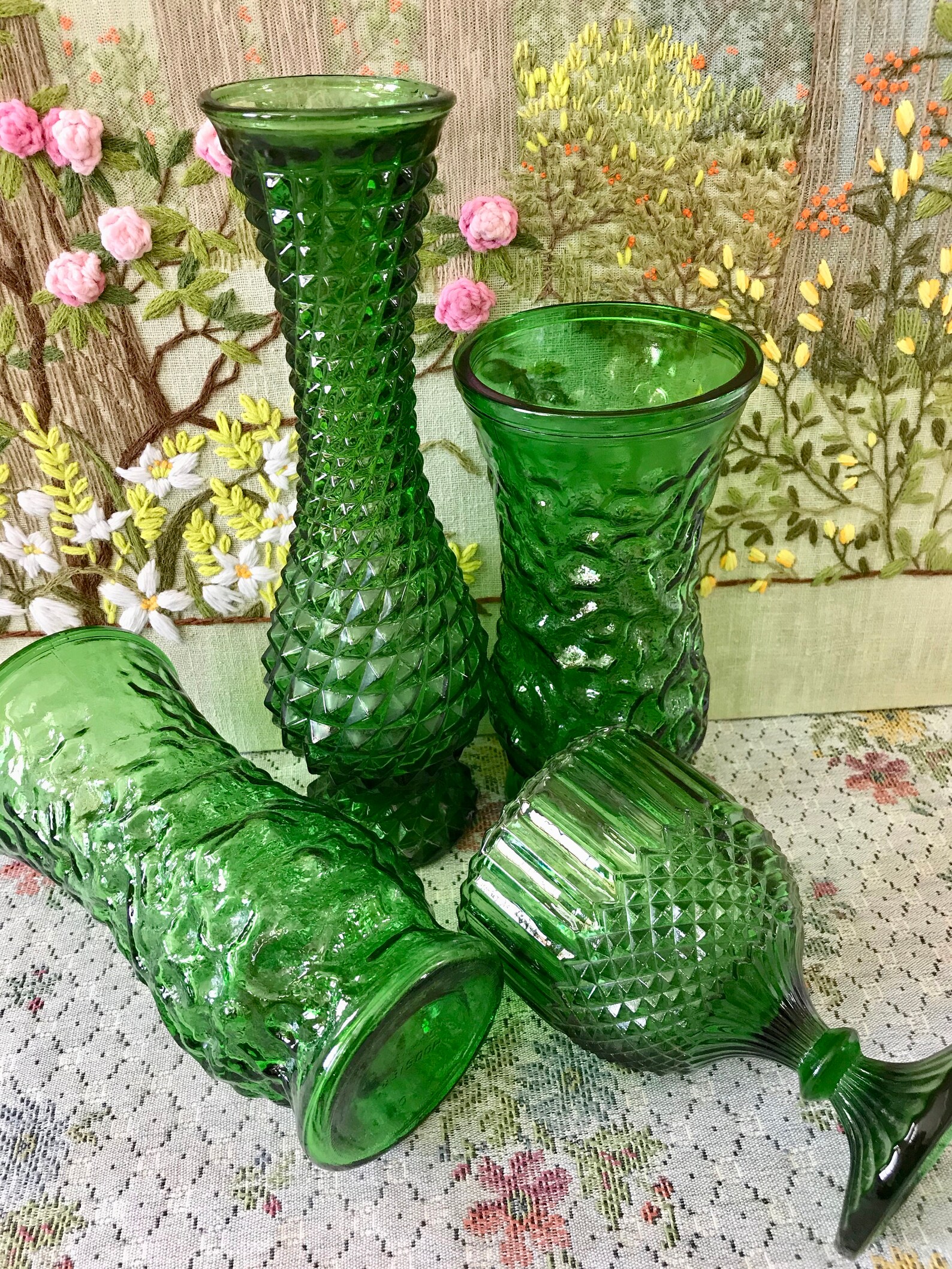 4 Green Vases for Flowers Vases for Centerpiece Vases Green Etsy