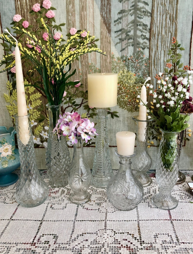 7 Glass Vase Set of Glass Vases for Flowers Vases for Centerpiece for Wedding Vases Wedding Decor Vases Bud Vases Vintage Vases Set of Vases image 1