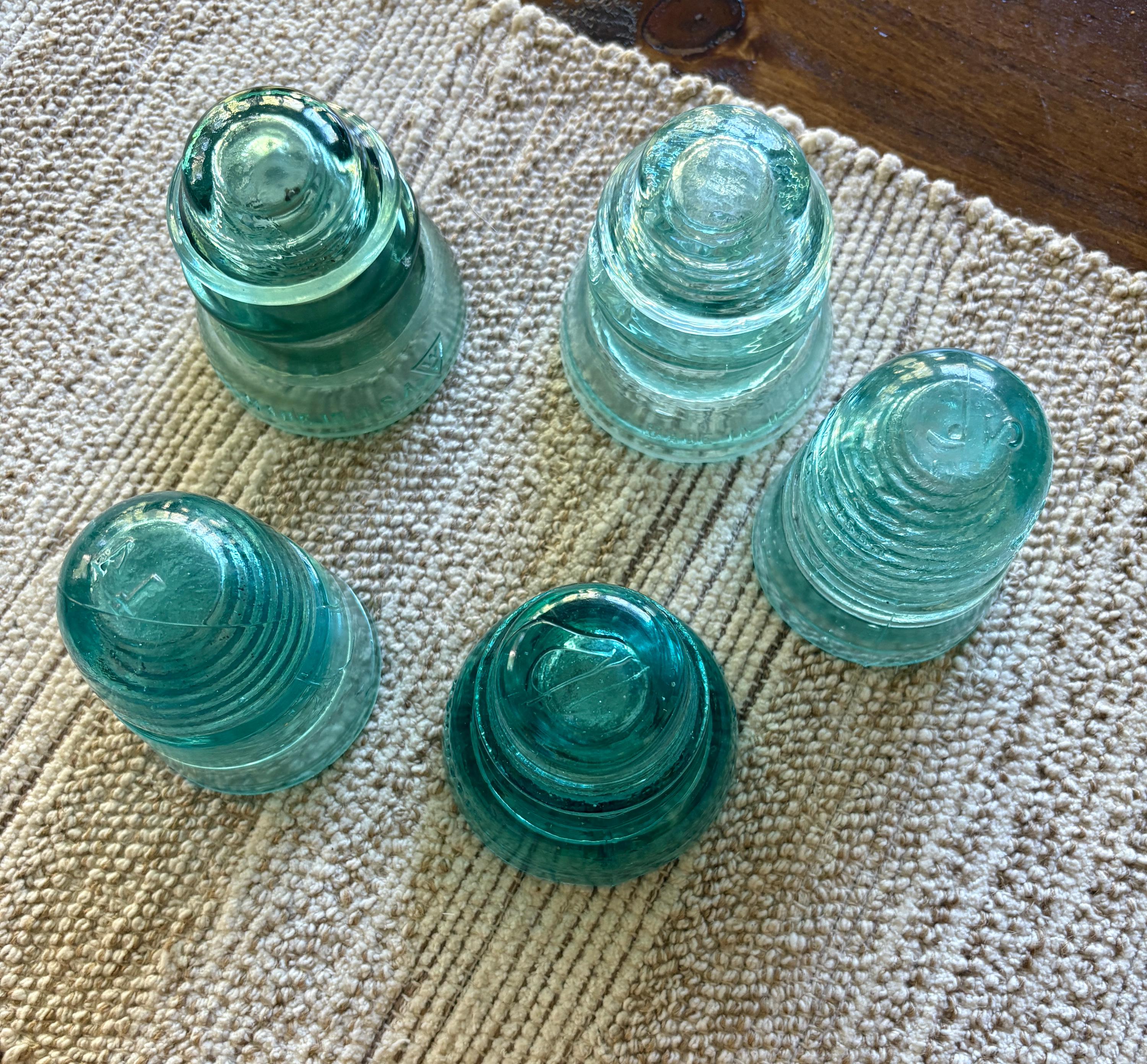 5 Glass Insulators Blue Glass Insulator Antique Insulators Whitall ...