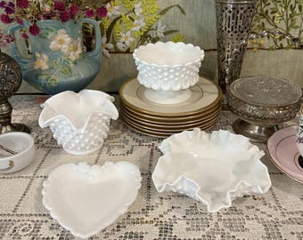Milk Glass Bowl Milk Glass Plate Milk Glass Vase Hobnail Milk Glass Candle Holder Vintage Bowl Hobnail Bowl Trinket Dish Soap Dish Jewelry