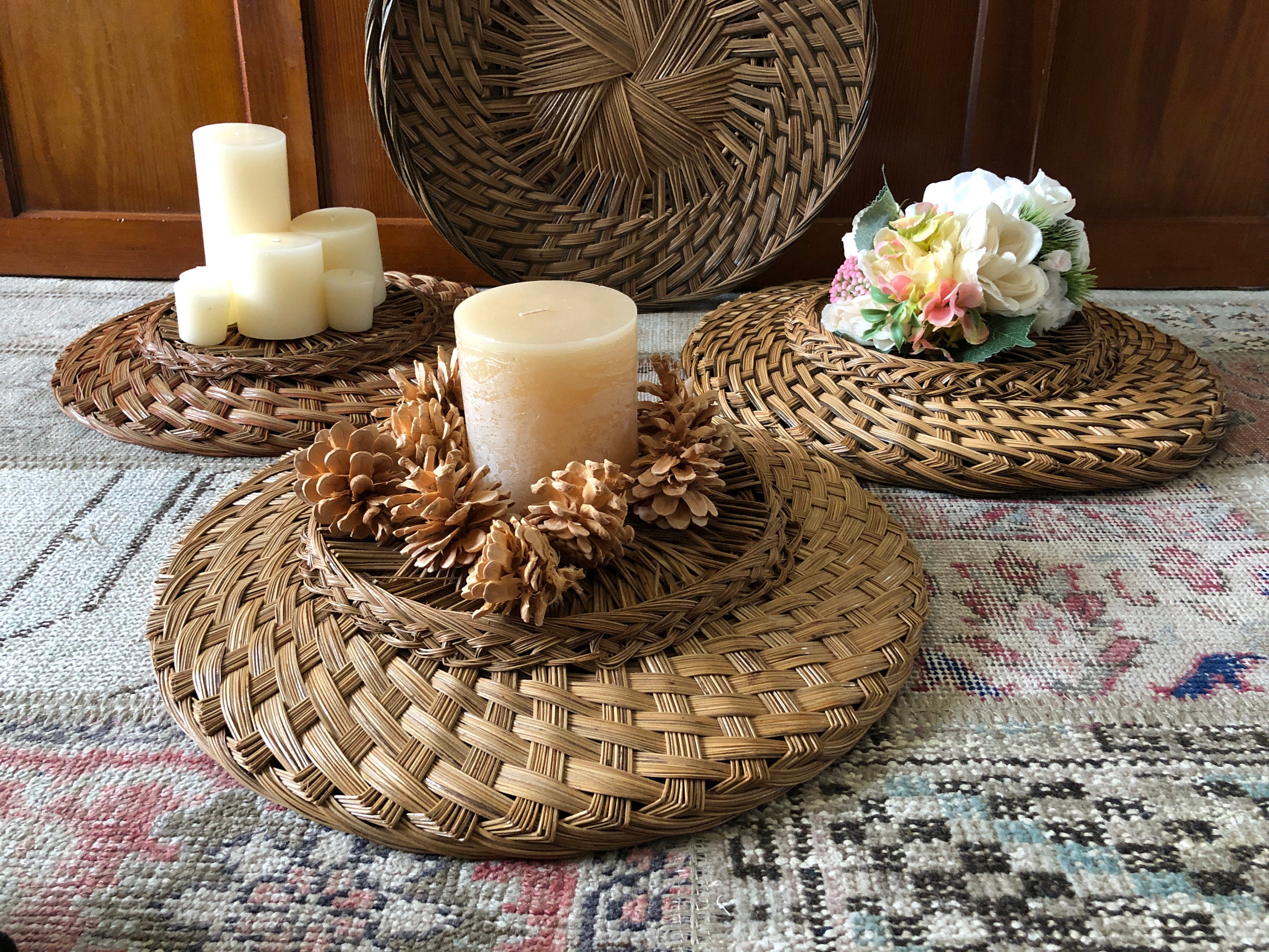 Plateau Rotin Avec Nacre 35cm - Décoration Bohème Et Service