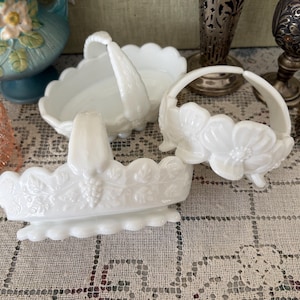 Milk Glass Basket Westmoreland Milk Glass Bowl White Basket Small Basket for Flower Girl Basket Wedding Basket Wedding Decor Baskets White image 4