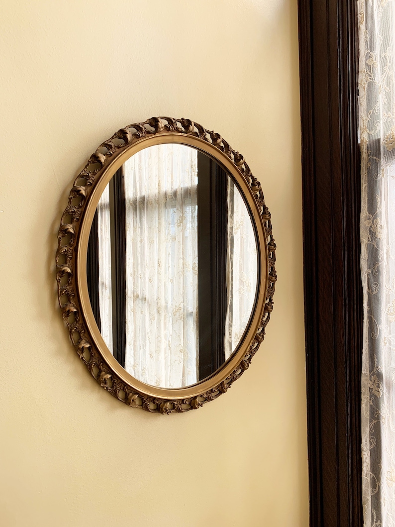 Vintage Mirror Wood For Wall Oval Gold Large Hanging Antique Decorative Old