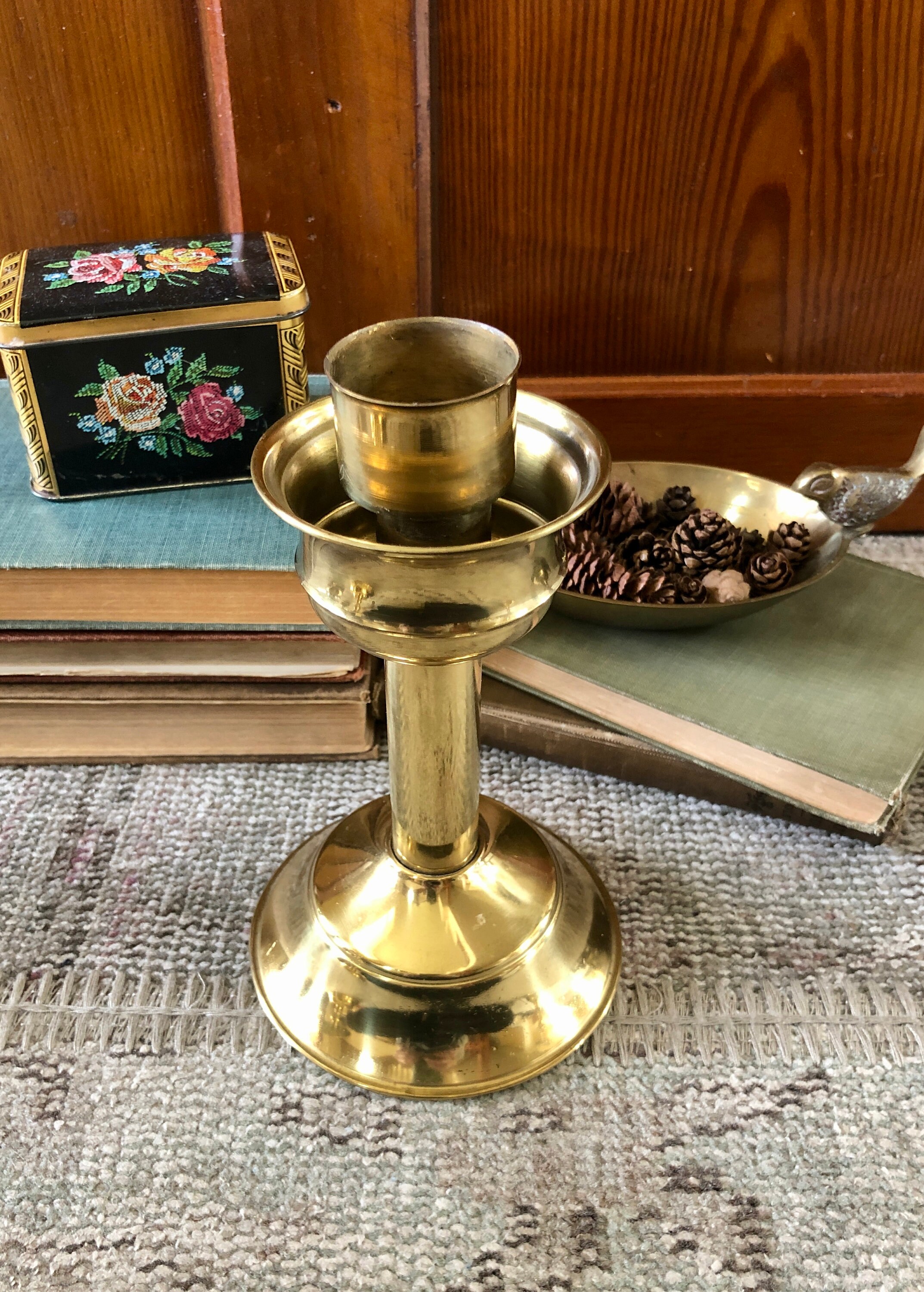 Gold Brass Vintage Candle Holders Set Of 2 - Metal Candlesticks With Non-Slip Base