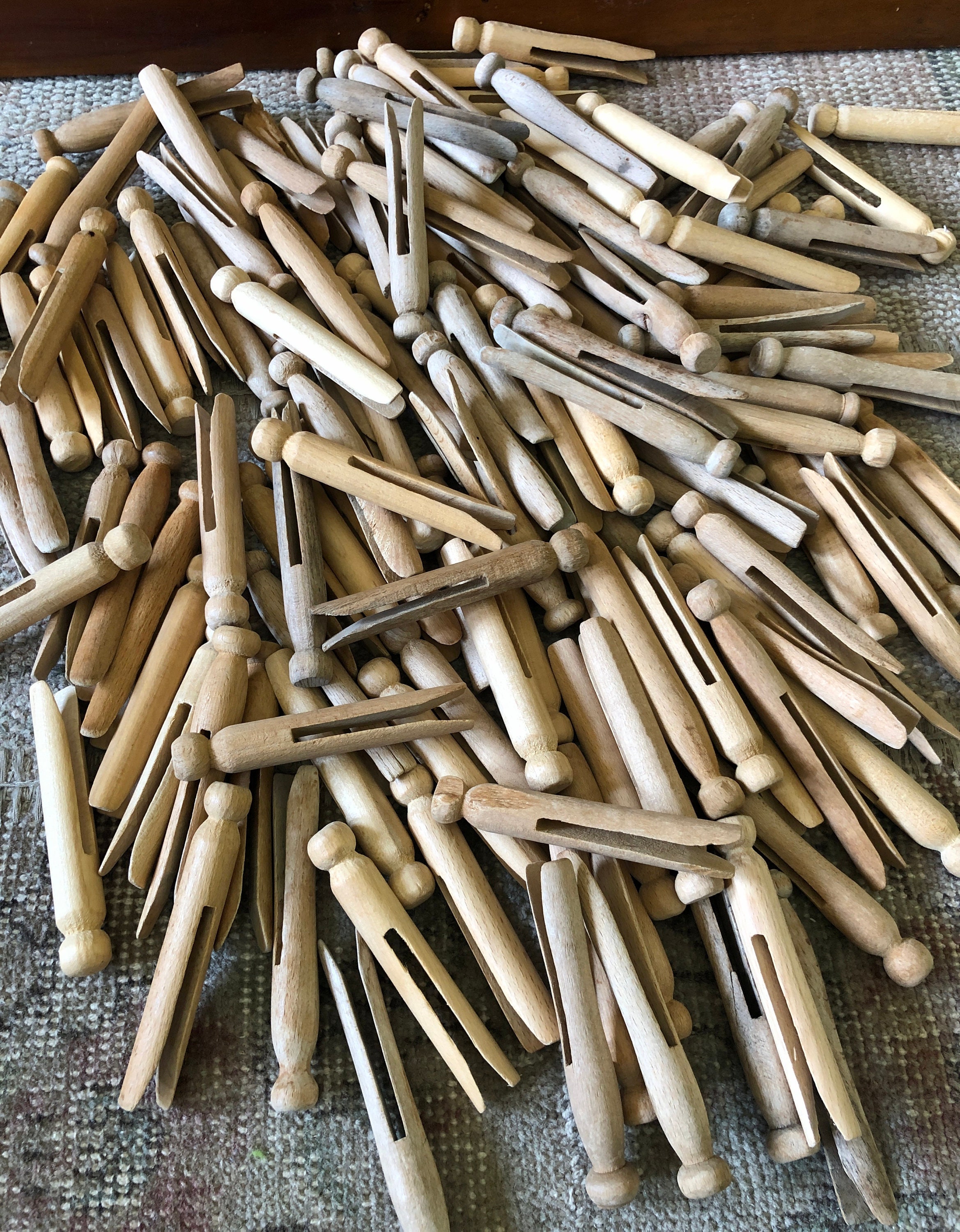 Vintage Lot of 12 Wooden Clothes Pin 4 In Sq Size Ex Used Condition Early