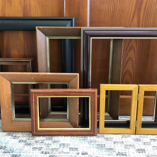 7 Frames Vintage Wood Frame Art, Vintage Wooden Picture Frame Lot