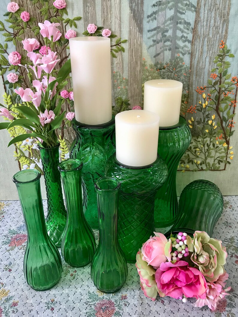 Green Glass Vases for Flowers Green Vases for Centerpiece Etsy