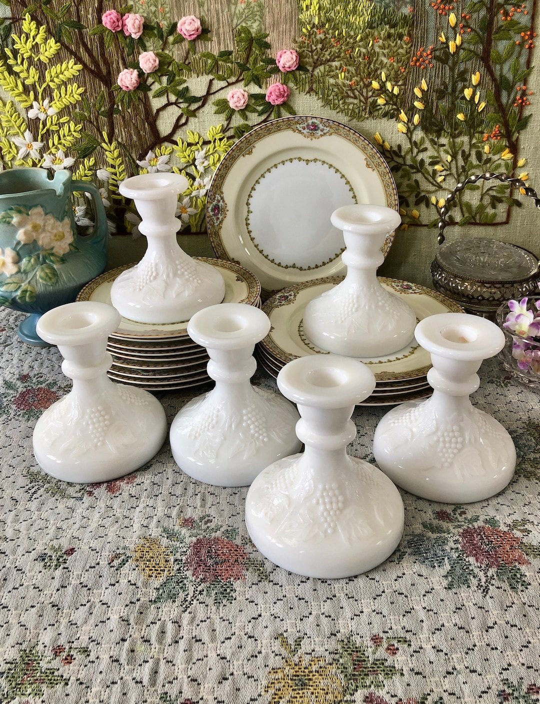 Vintage Candle Holder Milk Glass Candle Holder Milk Glass Etsy
