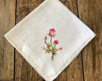 Carol Stanley All Cotton Embroidered Handkerchief Yellow Pink Roses.