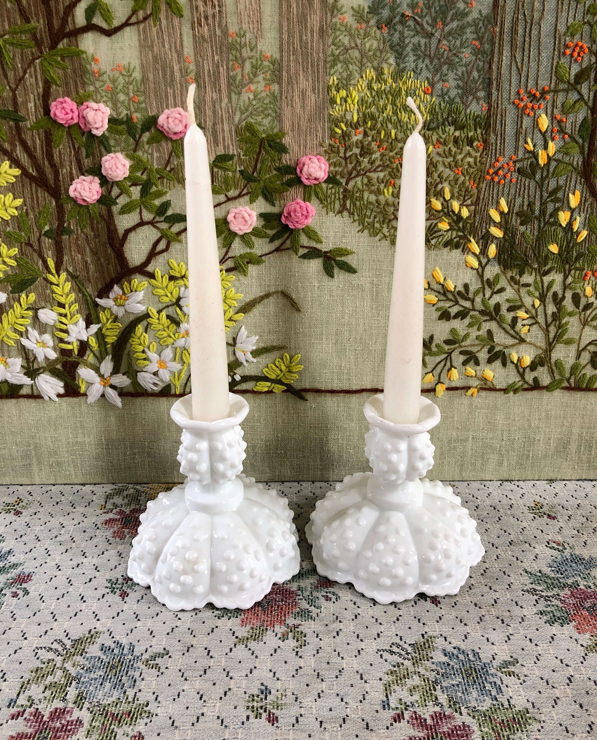 Milk Glass Candlesticks Vintage Candlesticks Milk Glass Candle Etsy