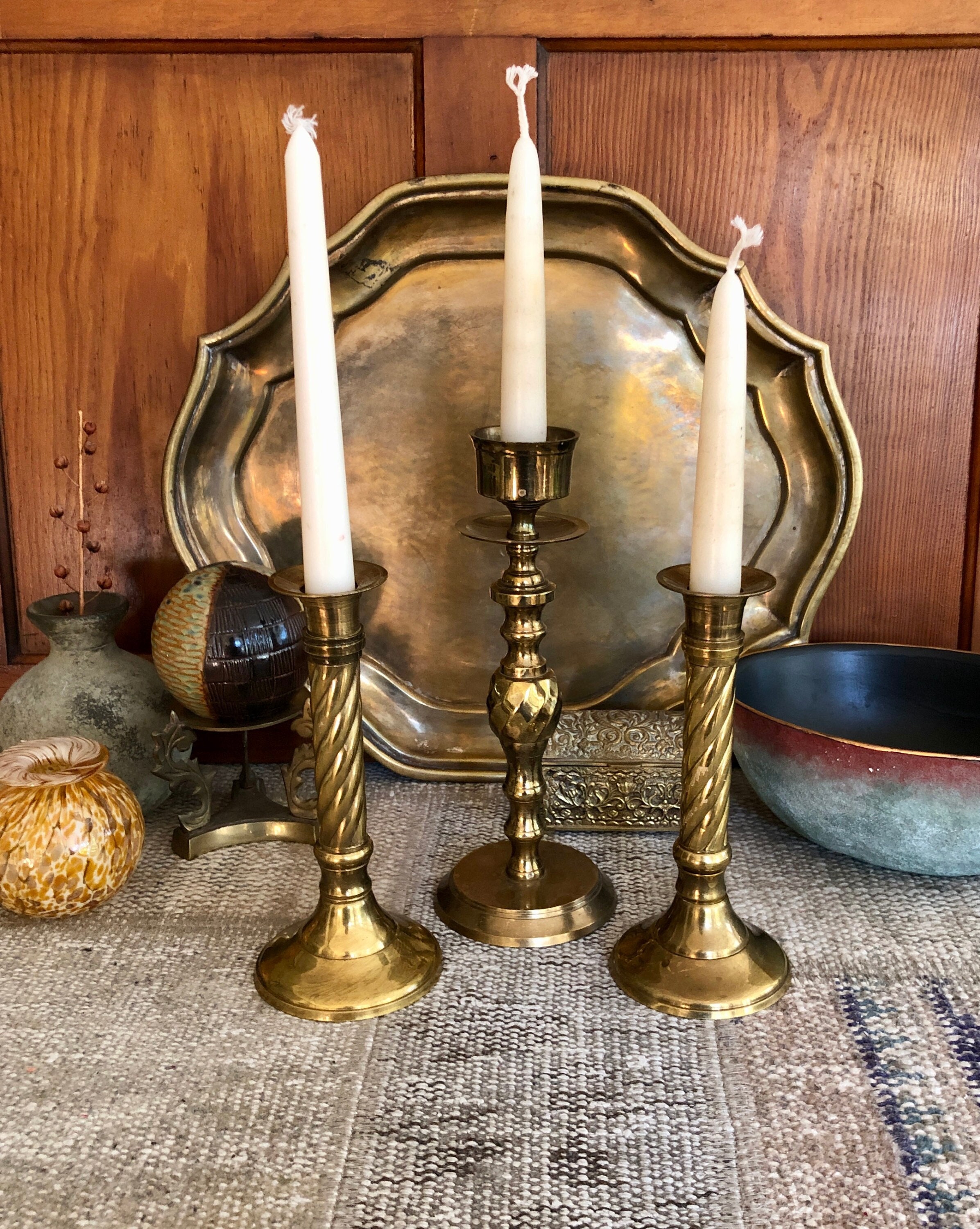 Vintage CANDLESTICK Brass 3 Candles Candle Holder