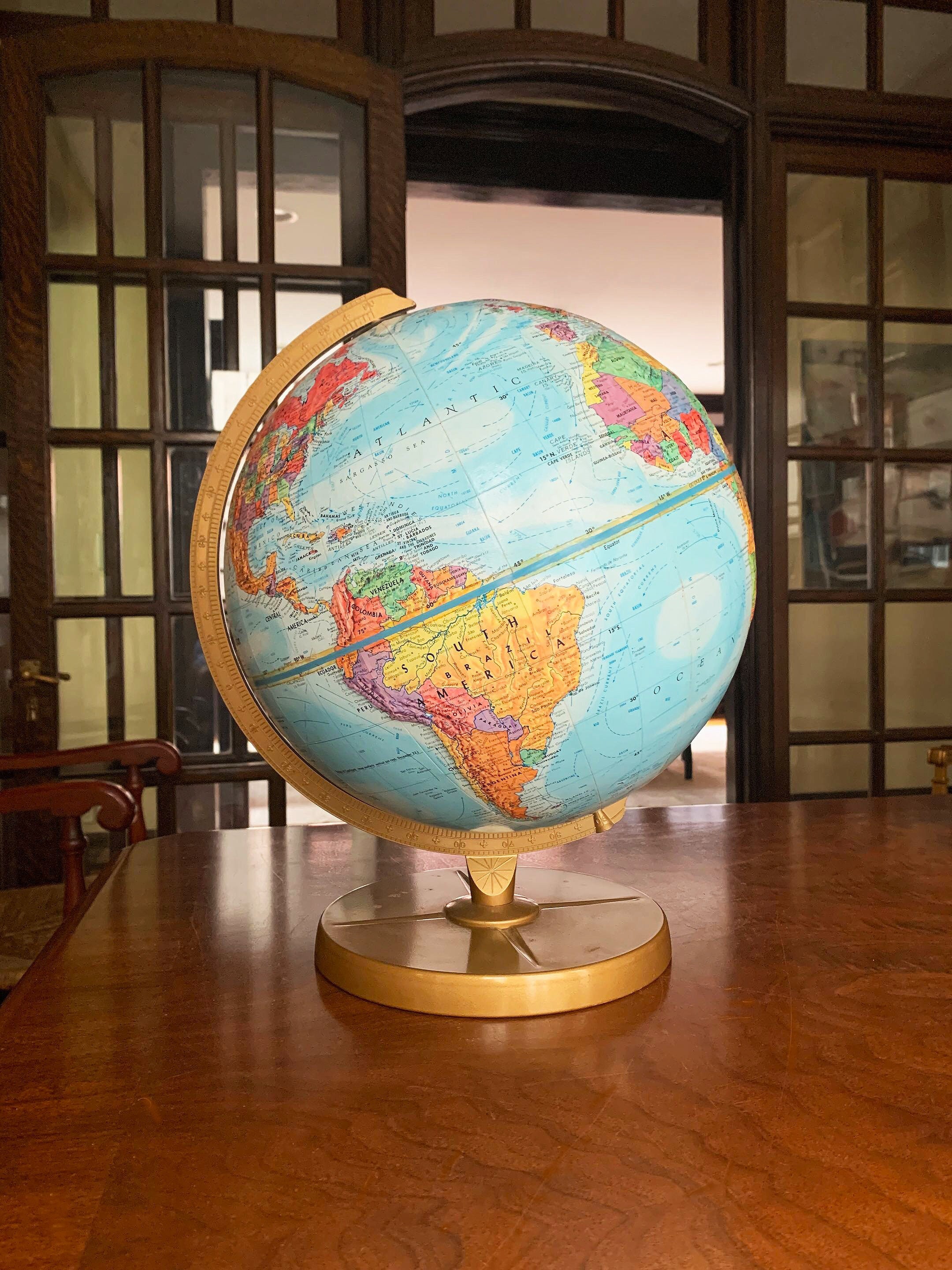 Petit globe du monde avec stand, carte de géographie dos jouet