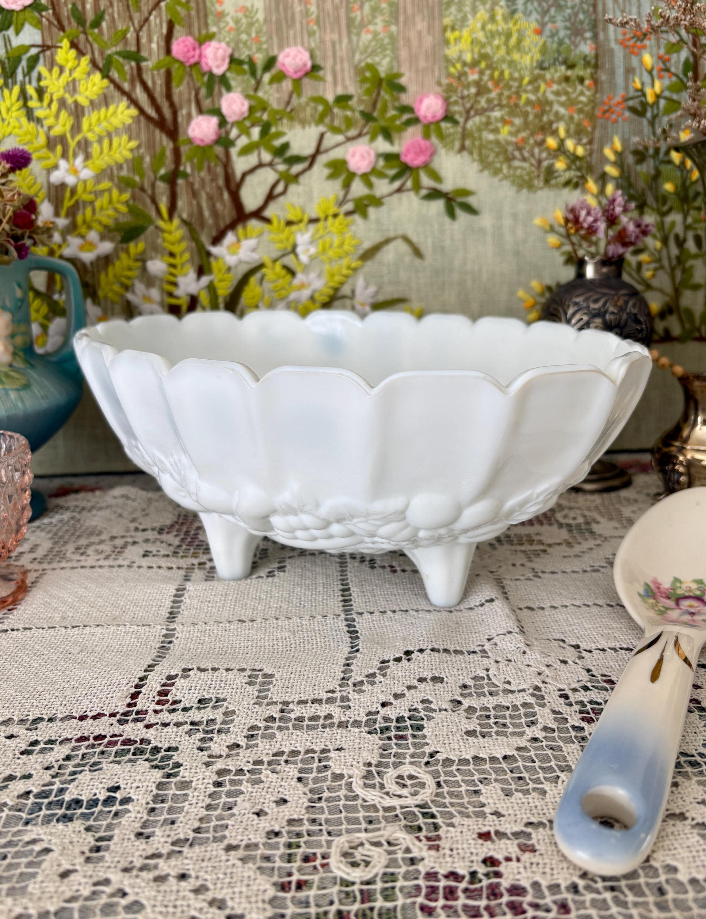 Plat En Verre Laitier Blanc - Coupe à Bonbons/bonnetier - Motif Moulin à Vent 3D - Mint