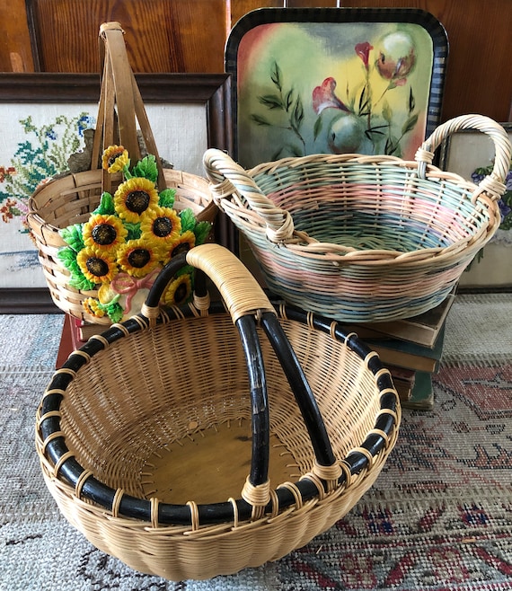 Basket With Handle Vintage Basket for Flowers Basket Storage