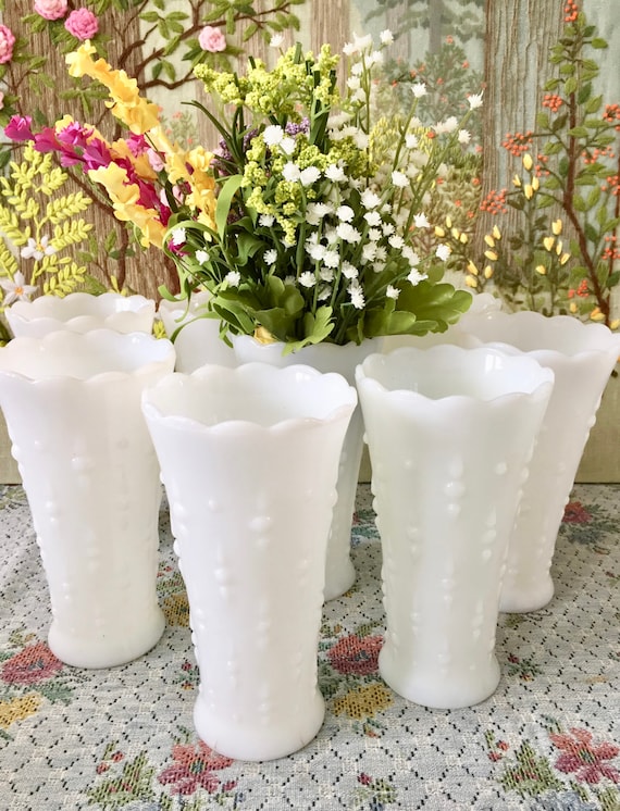 Milk Glass Vase Hobnail Milk Glass Hobnail Vase Wedding Etsy