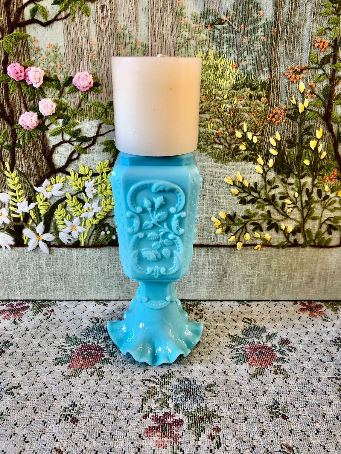 Vintage Vase Blue Milk Glass Turquoise Milk Glass Vase Etsy