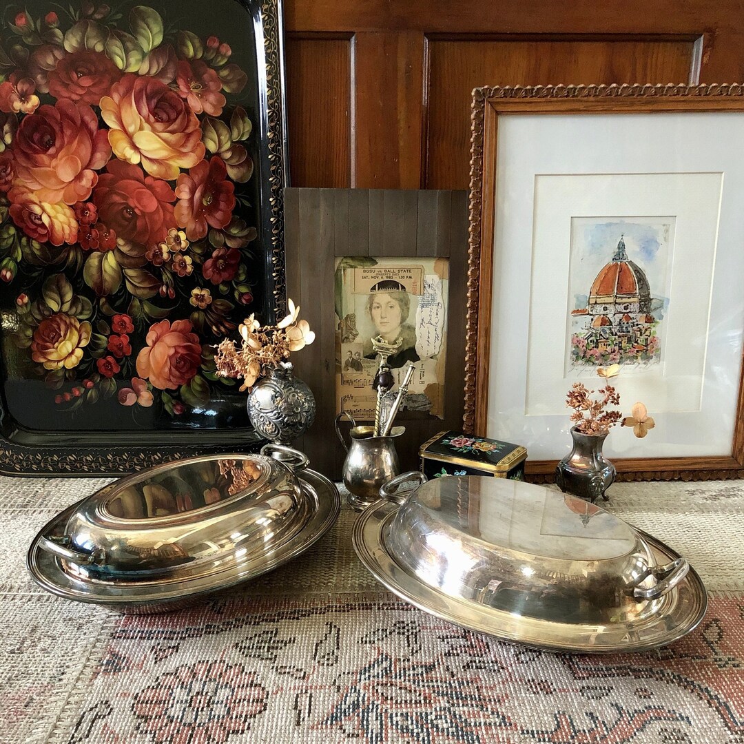2 Serving Bowl Serving Tray Bowl With Cover Silver Bowl Etsy