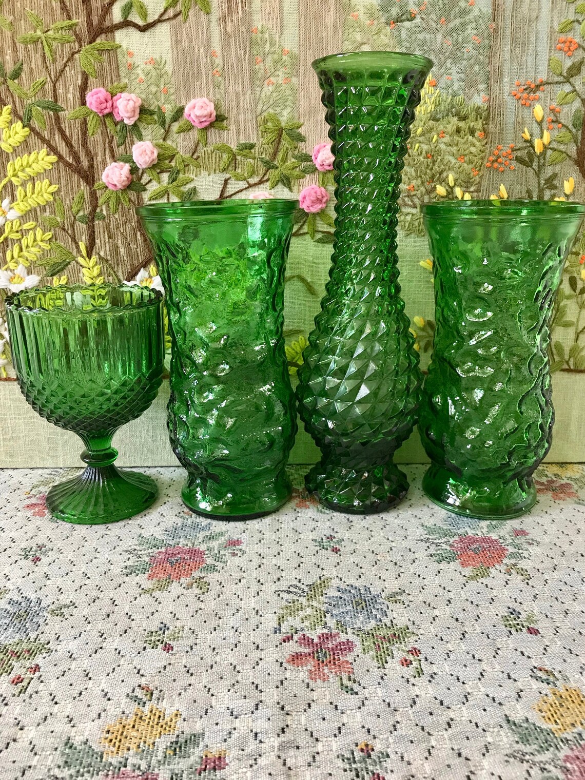 4 Green Vases for Flowers Vases for Centerpiece Vases Green Etsy