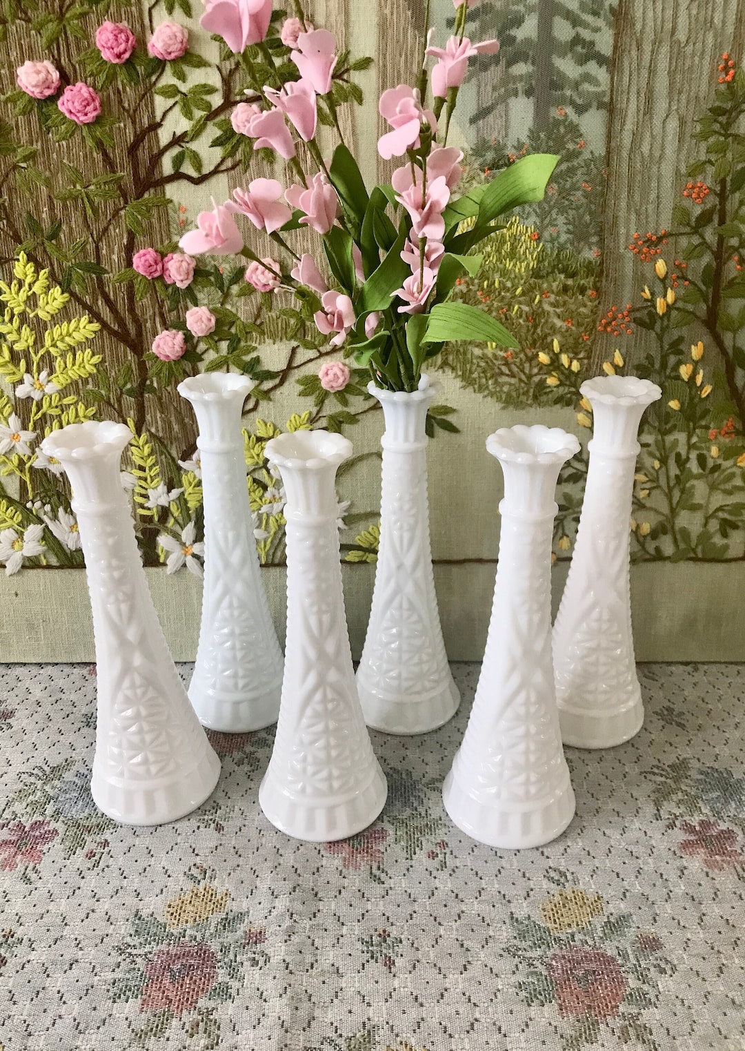 6 Milk Glass Vase Set of Vases for Flowers Vases for Centerpieces Milk