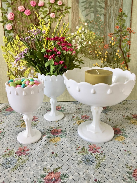 Milk Glass Vase Milk Glass Bowl Milk Glass Candy Dish Wedding Etsy