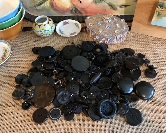 Black Buttons Vintage Buttons Lot of Buttons Sewing Buttons for