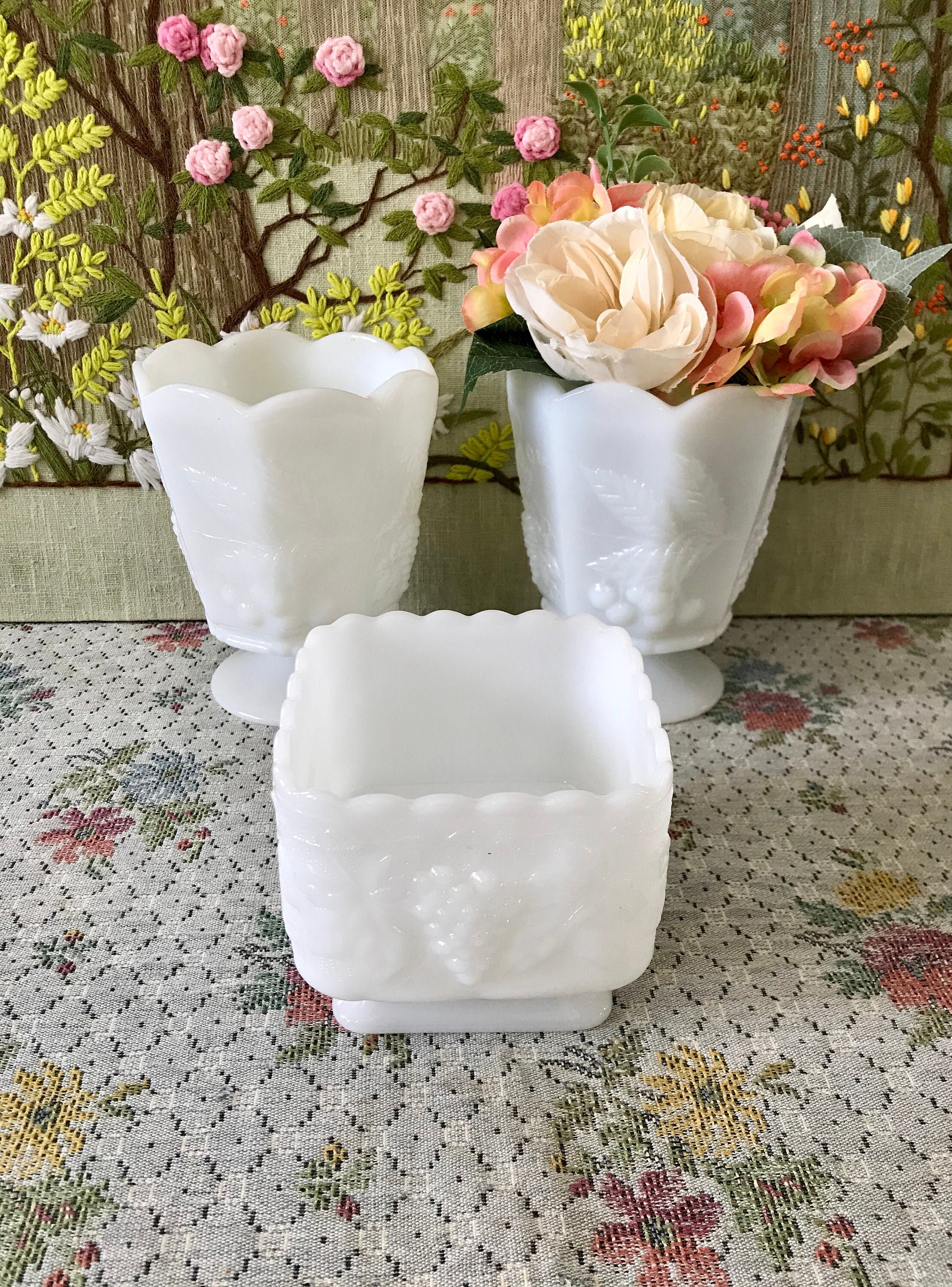 Trio of Vintage White Milkglass Milk Glass Bud Vase Wedding Vases Home Décor Home & Living etna