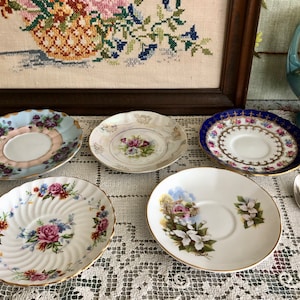 Tea Cup Saucers Vintage Plates Antique Plates Floral Plates Vintage Saucers Mismatched Plates Decor Plates for Decor Votive Candle Holders
