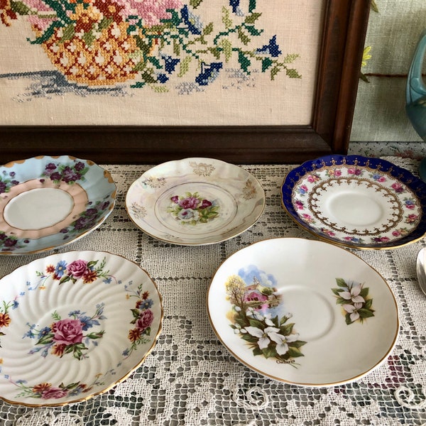 Vintage Plates Antique Plates Floral Plates Vintage Saucers Mismatched Plates Decorative Plates Decor Plates for Decor Votive Candle Holders