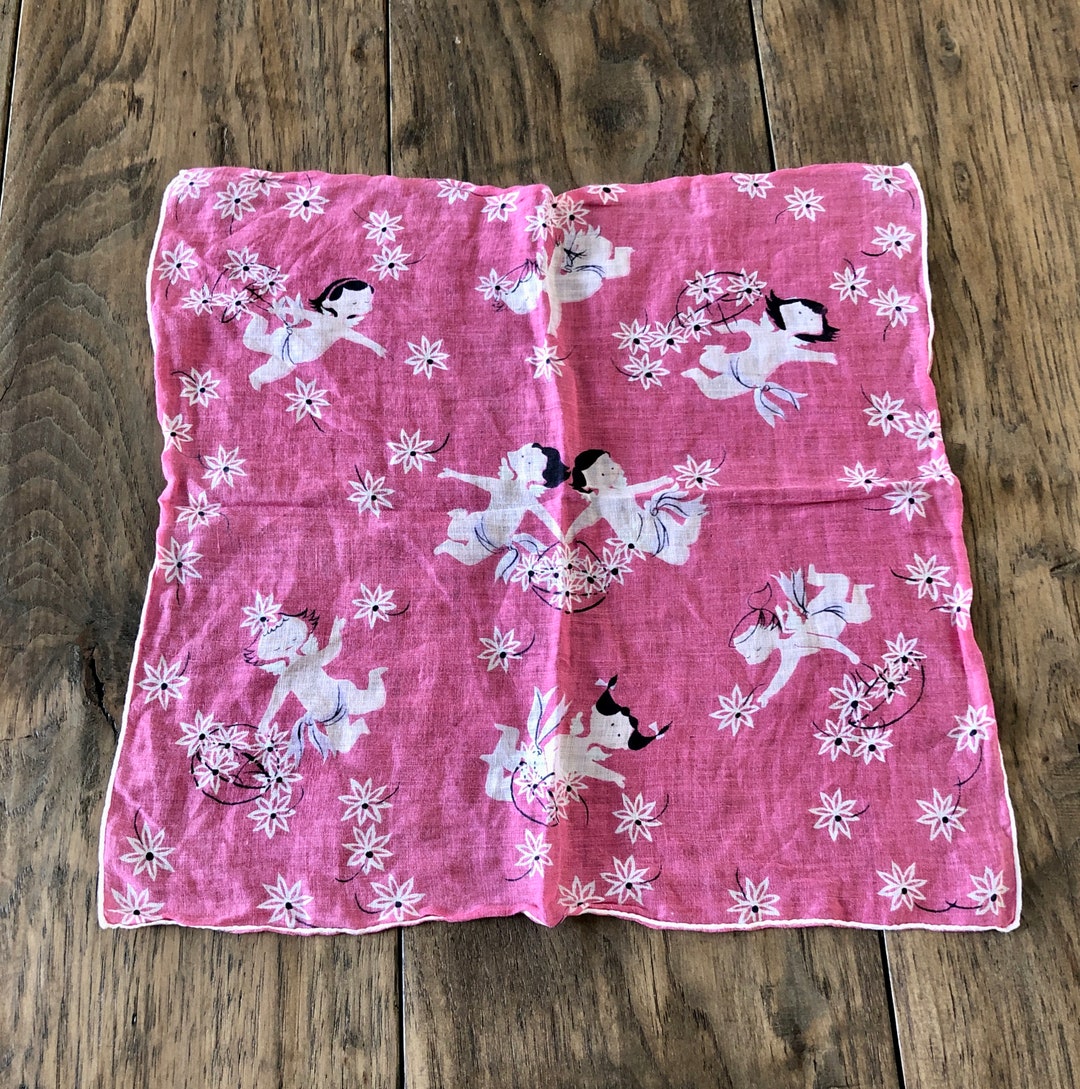 Vintage Handkerchief Women Hankerchief Bridal Hankerchief Pink Handkerchief Angel Wedding Hankie