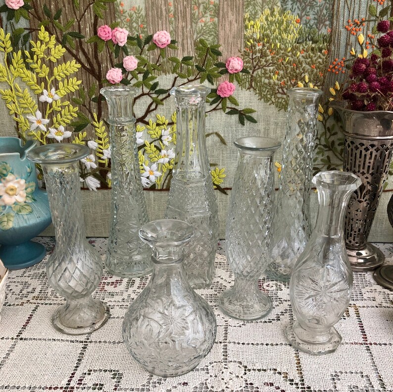 7 Glass Vase Set of Glass Vases for Flowers Vases for Centerpiece for Wedding Vases Wedding Decor Vases Bud Vases Vintage Vases Set of Vases image 2