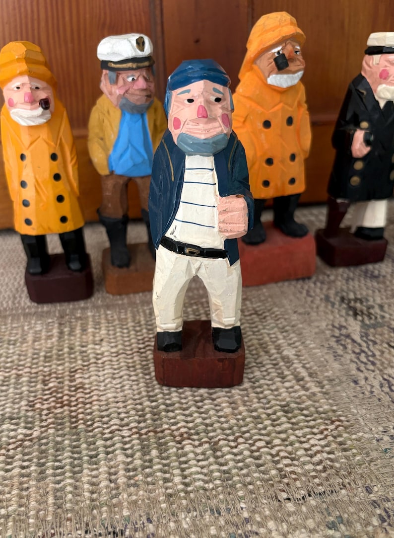 Carved Sailor Carved Wood Sailor Captain Vintage Nautical Decor Sailing Gift Sailing Decor Boating Gift Nautical Gifts Pirate Wood Figurine Stripe Shirt
