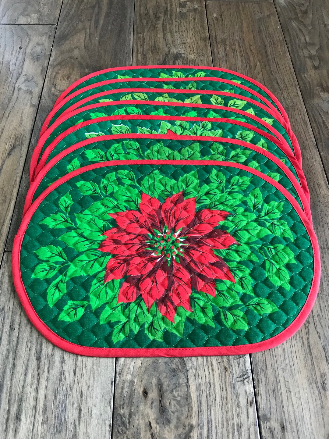 7 Placemats Vintage Christmas Placemats Poinsettia Decor Christmas Linens Christmas Table