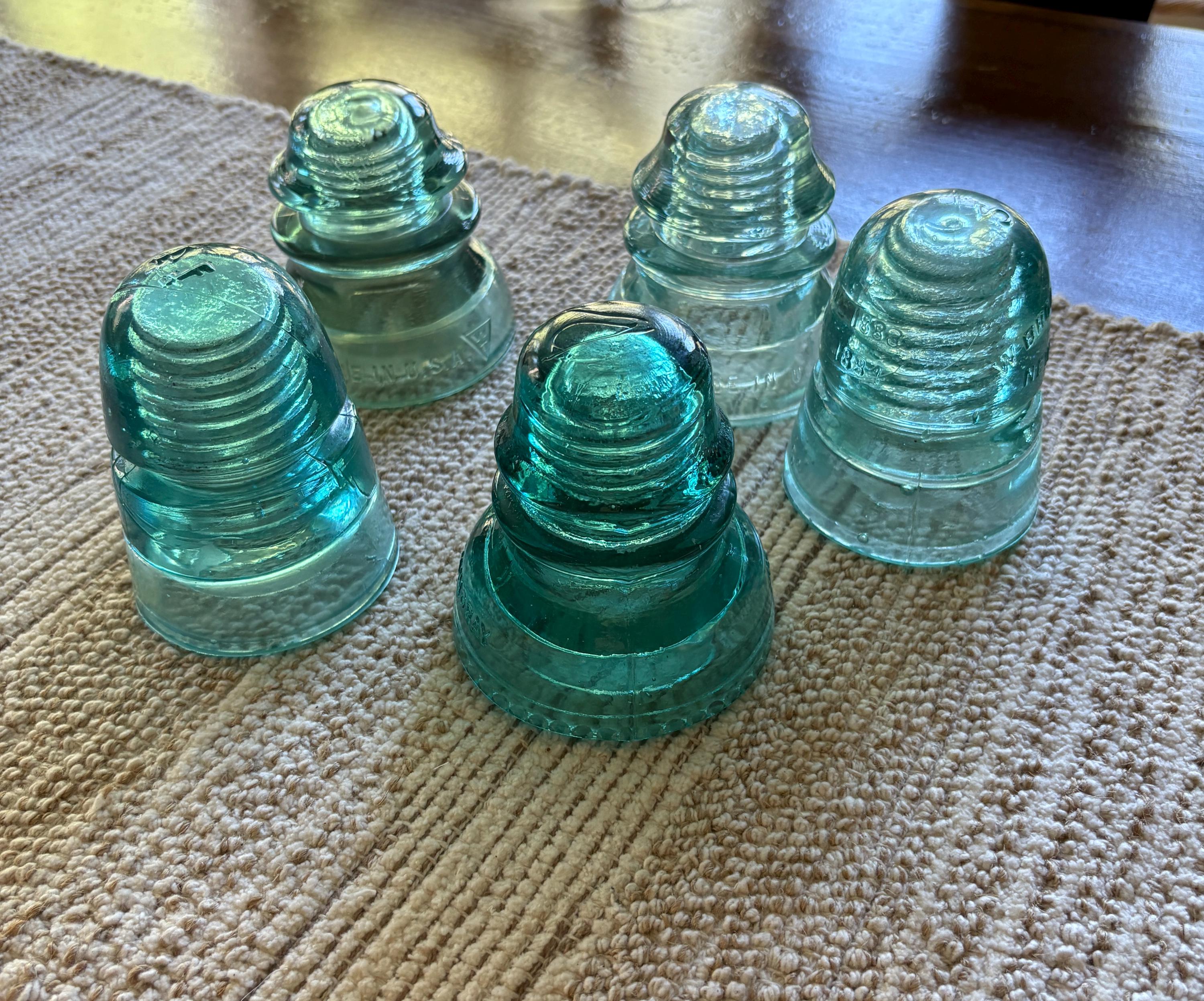 5 Glass Insulators Blue Glass Insulator Antique Insulators Whitall ...