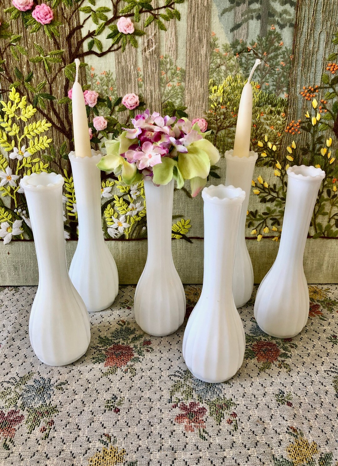 6 Milk Glass Vase Set of Vases for Flowers Vases for Centerpieces Milk