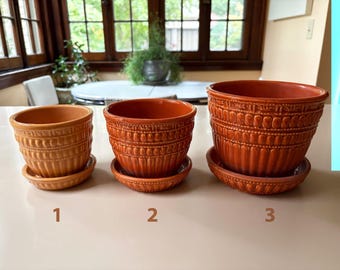 McCoy Pottery McCoy Beaded Planter Pot McCoy Pottery Burnt Orange Planter for Flowers Vintage Flower Pots Vintage McCoy Planter with Saucer