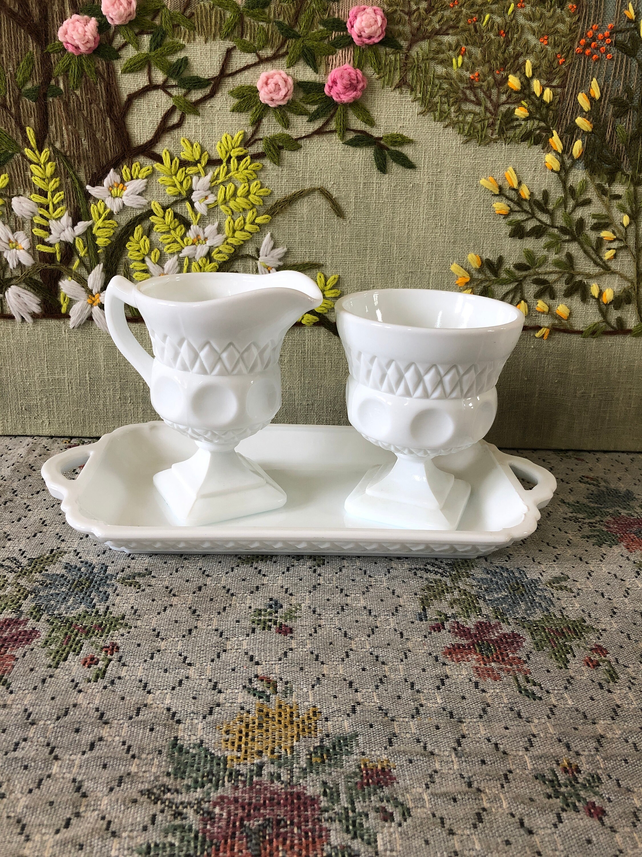 Milk Glass Sugar and Creamer Set Milk Glass Creamer White Etsy