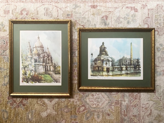 Paris Wall Art Paris Print Paris Watercolor Art Vintage Art Paris Gifts France Place de la Concorde Art Vintage Print Framed Art French Art