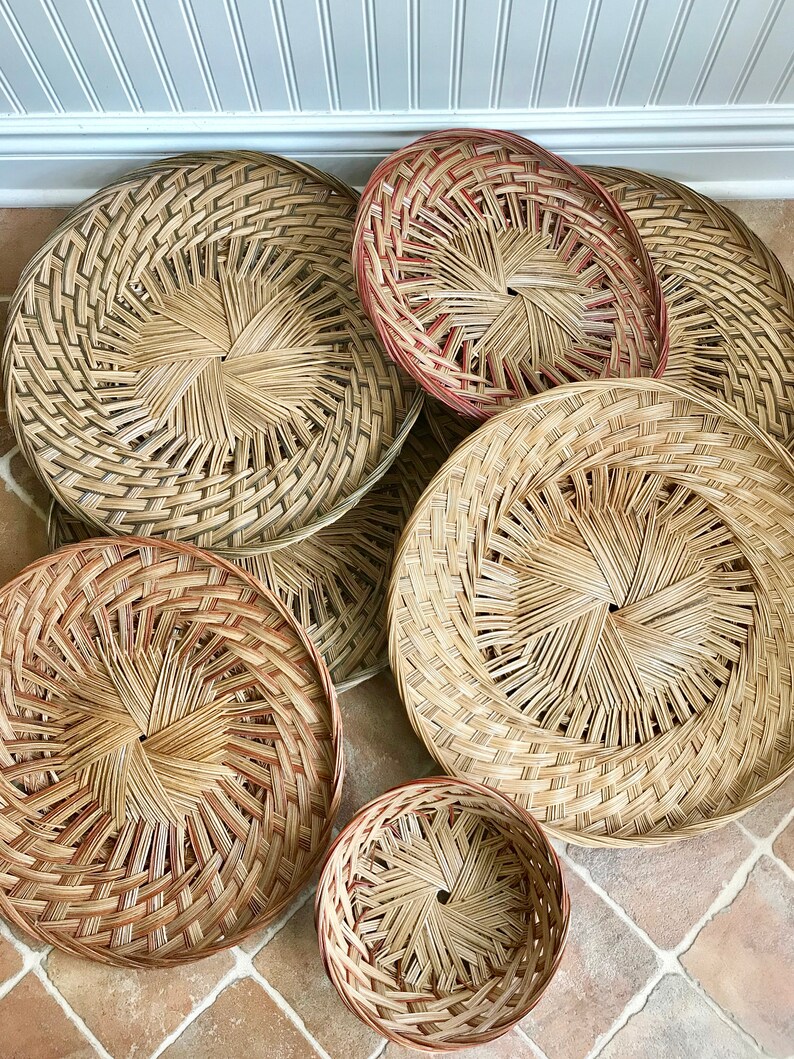 Wicker Tray Vintage Wicker Basket Round Tray Wicker Plate Etsy