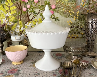 Milk Glass Bowl Fenton Silver Crest Milk Glass Candy Dish Lidded Bowl Milk Glass Vase Footed Bowl Pedestal Bowl Antique Milk Glass Bowls Old