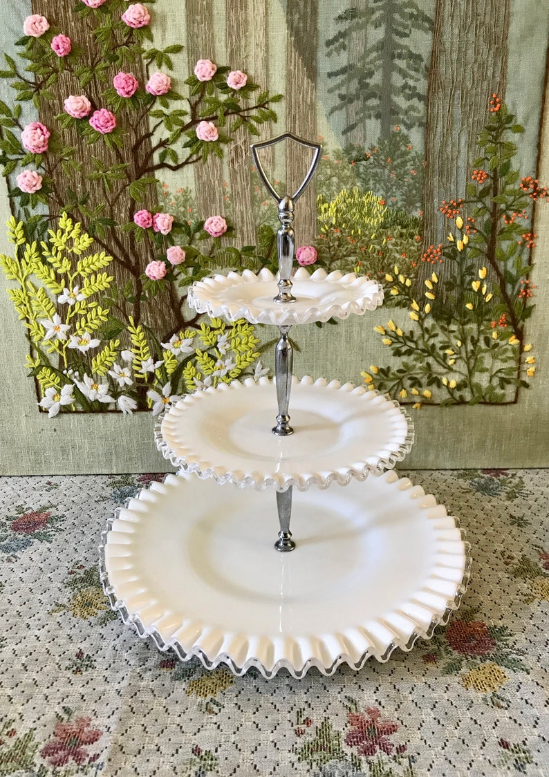Dessert Stand Three Tier Stand Milk Glass Cake Stand 3 Tiered Etsy
