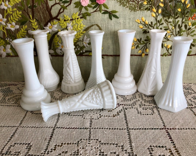 8 Milk Glass Vase Set of Vases for Flowers Vases Milk Glass Bud Vase White Vases Decor Vases Vintage Vases Wedding Vases Centerpiece Vases image 6