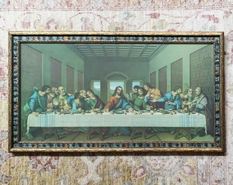 Vintage Wall Art The Last Supper Art Vintage Print Religious Art Jesus Print 28x14 Frame Vintage Frames Religious Decor Antique Frame Decor