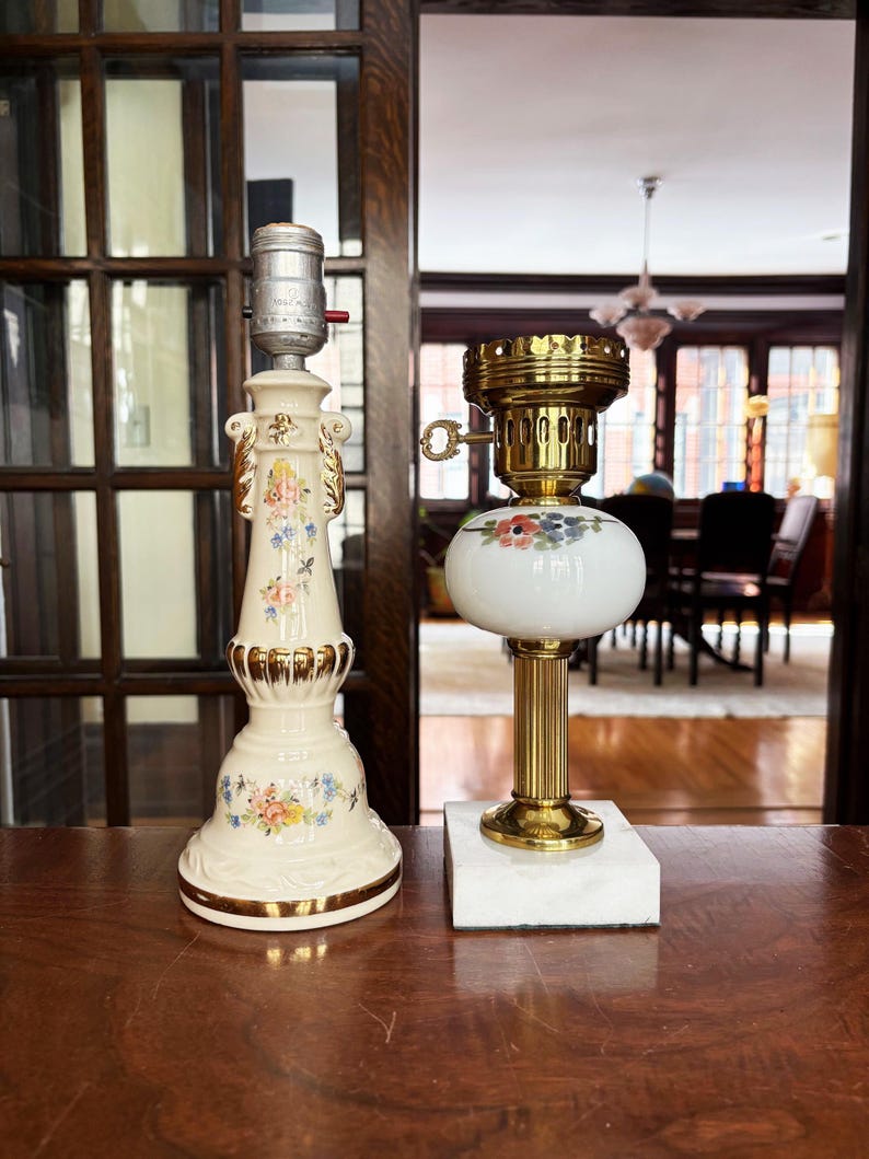 Antique Lamp Vintage Table Lamp Vintage Light Accent Lamp Bedside Lamps Antique Table Lamp Vintage Lamp Desk Lamp Cut Glass Lamp Floral Lamp image 3