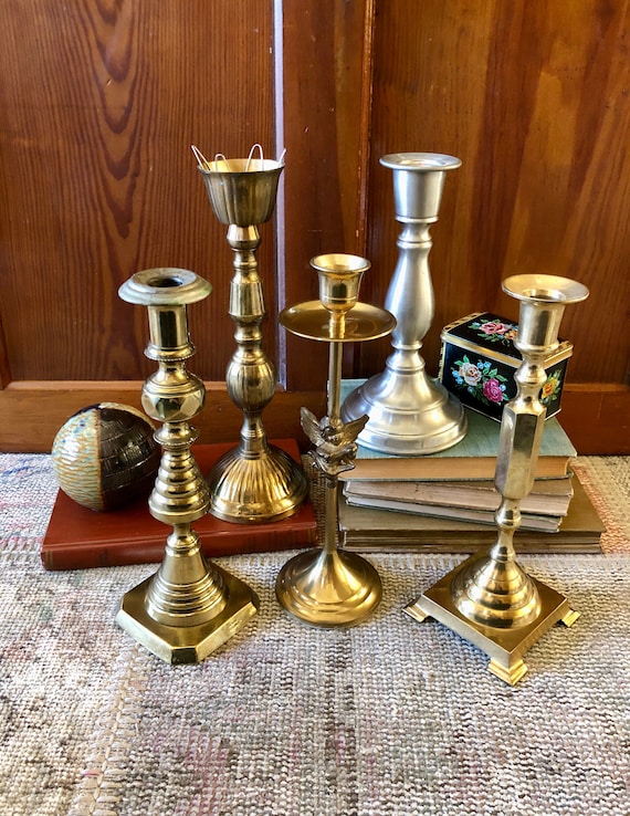 Vintage Brass Taper Candle Holder Square Footed Base Set of 2 