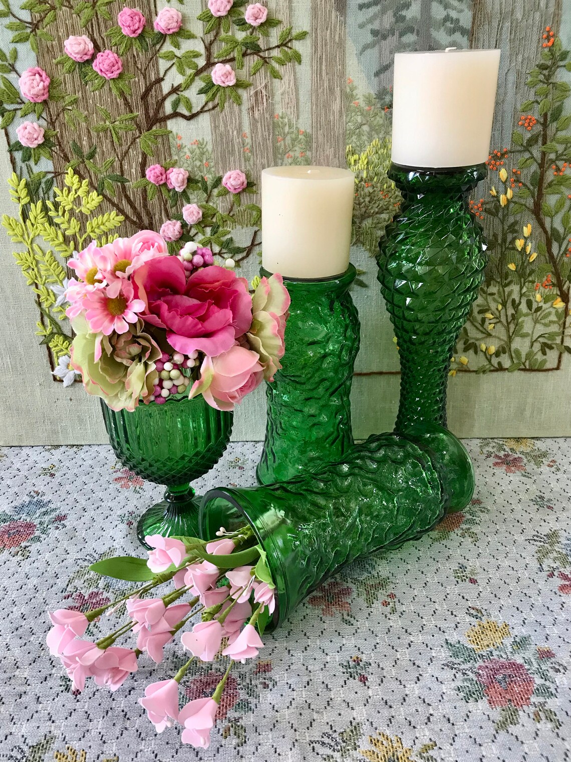 4 Green Vases for Flowers Vases for Centerpiece Vases Green Etsy