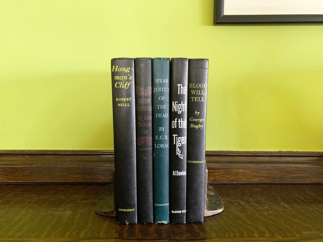 5 Books Decor Books for Shelves Vintage Books for Staging Books by Color Old Books Crime Book