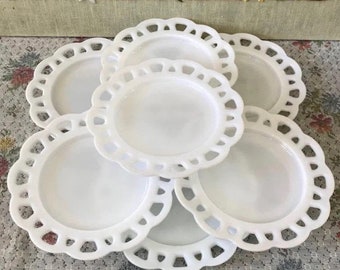 Platos de vidrio opalino Platos vintage Platos blancos Platos de postre Plato de dulces de vidrio opalino Platos antiguos Platos decorativos Platos decorativos