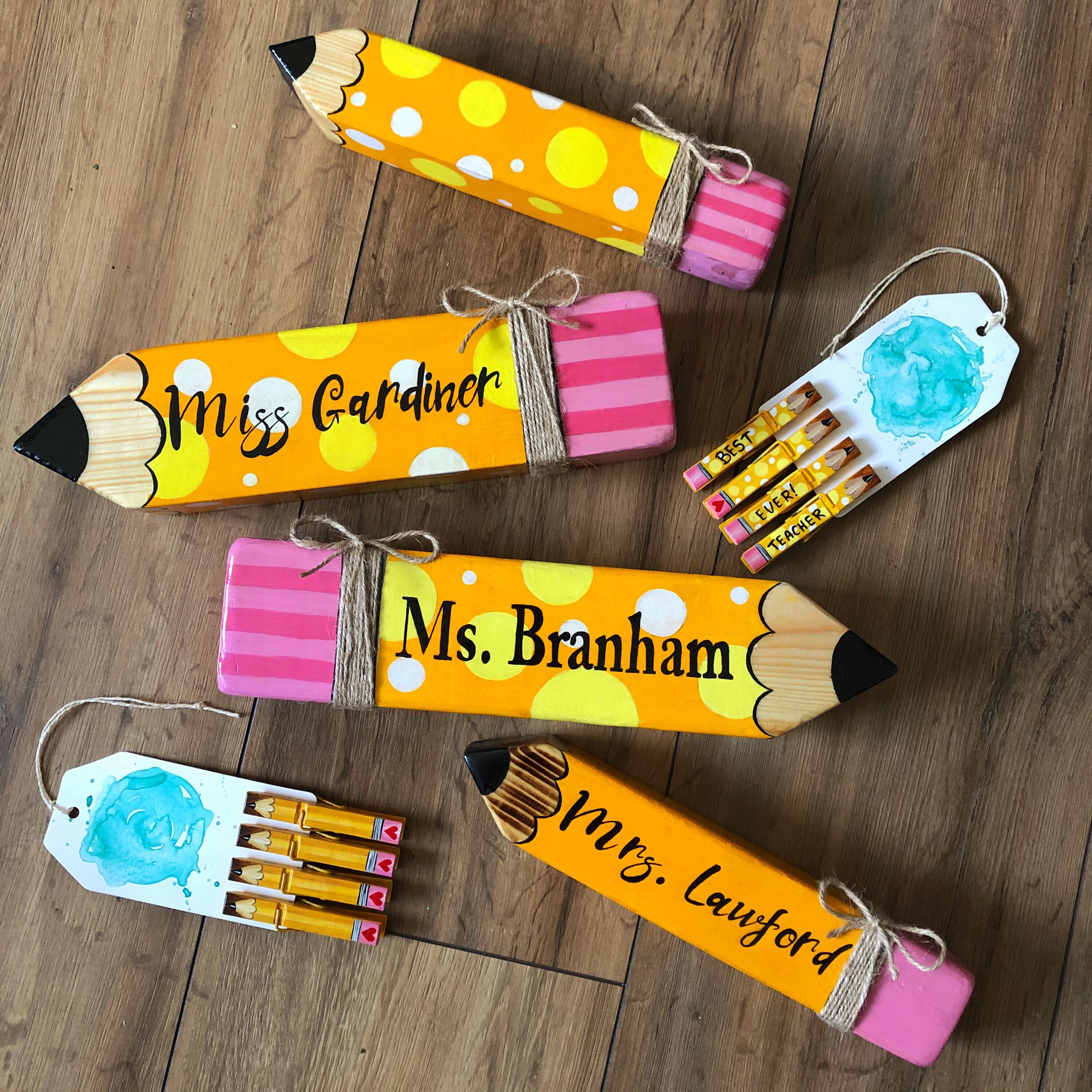 Hand Drawn Wooden pencil. Teacher name sign. Handwriting Sign Etsy