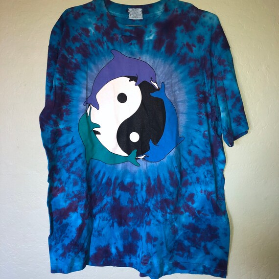 Liquid blue yin yang dolphin tie-dye T-shirt