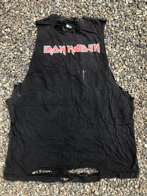 Custom distressed Iron Maiden tshirt tank black m… - image 2